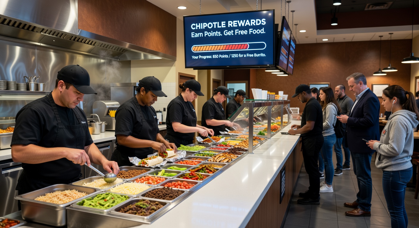 Fast casual restaurant mobile app showing loyalty points balance and reward progress