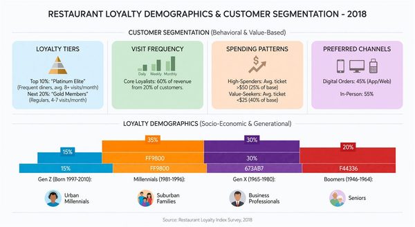Customer segmentation infographic with restaurant loyalty demographics 2018