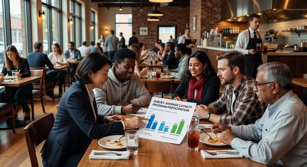Restaurant customers at table with survey average loyalty program participation