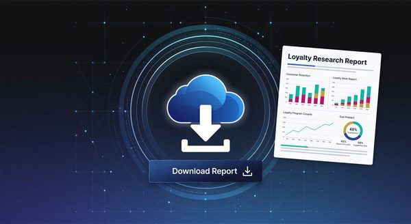 Digital download icon with loyalty research report and data visualization
