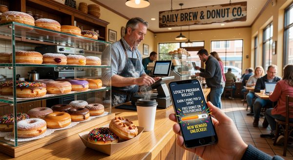 Dunkin coffee cup next to a phone displaying the Dunkin Rewards app