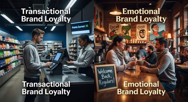 Brand loyalty concept showing emotional connection between customer and retailer beyond rewards