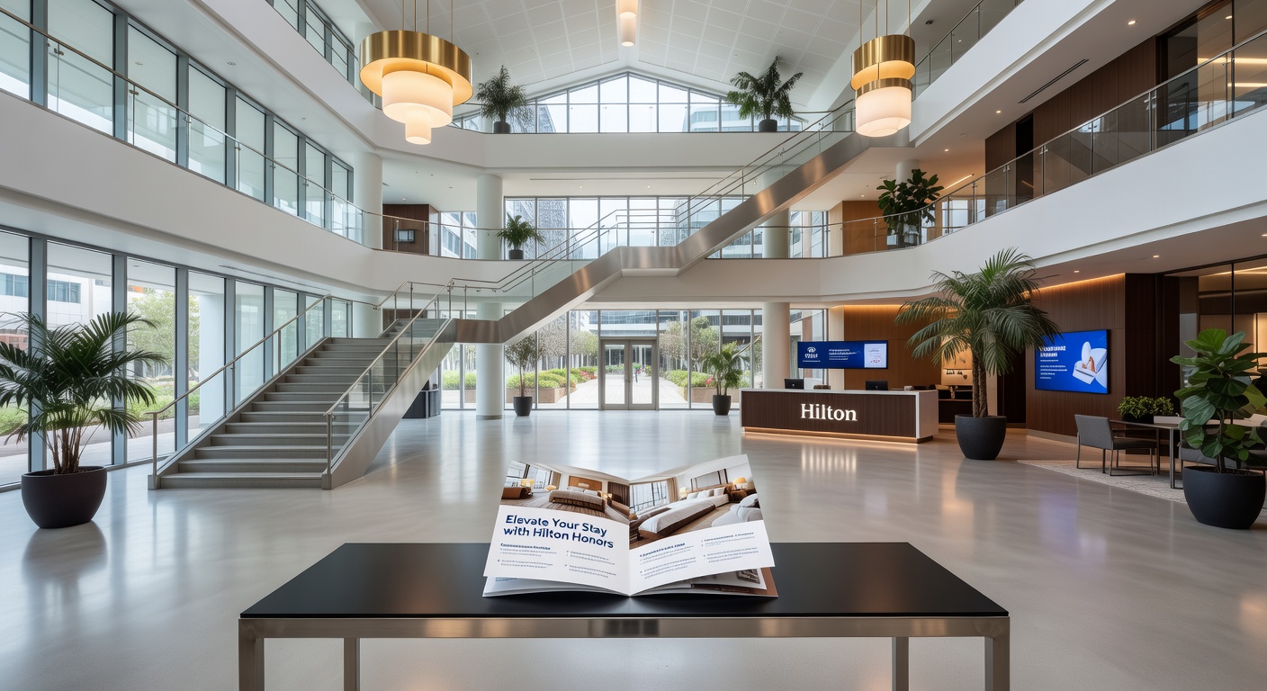 Business hotel room with digital key and loyalty points notification on smartphone