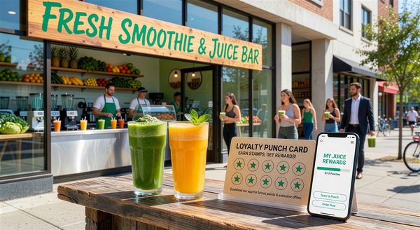 Fresh smoothie and juice bar with loyalty punch card and mobile app