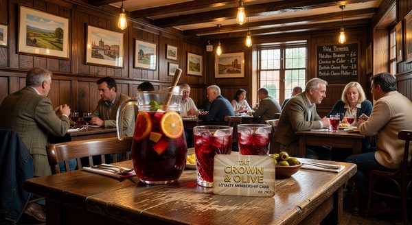 British tapas bar with sangria and loyalty membership card on table