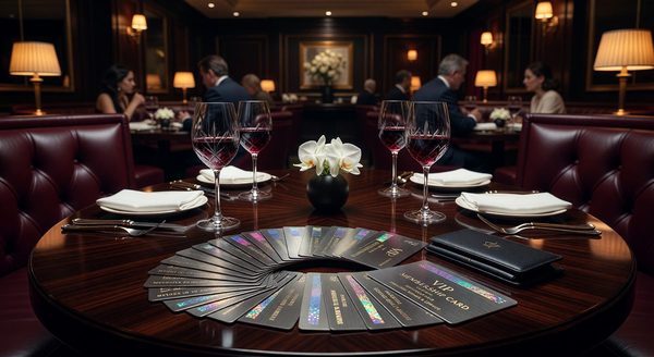 Luxury restaurant grouping with VIP membership cards fanned out