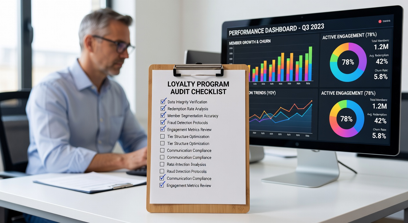 Loyalty program evaluation checklist and audit framework diagram