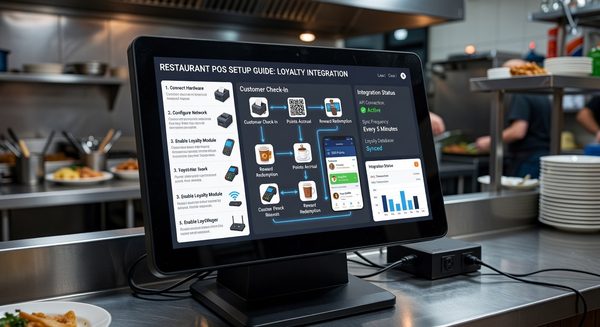 Restaurant technology diagram showing POS system connecting to loyalty platform via integration