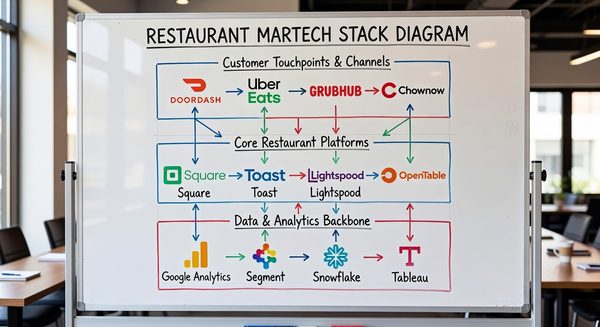 Restaurant marketing technology stack diagram showing loyalty platform, email, SMS and analytics layers