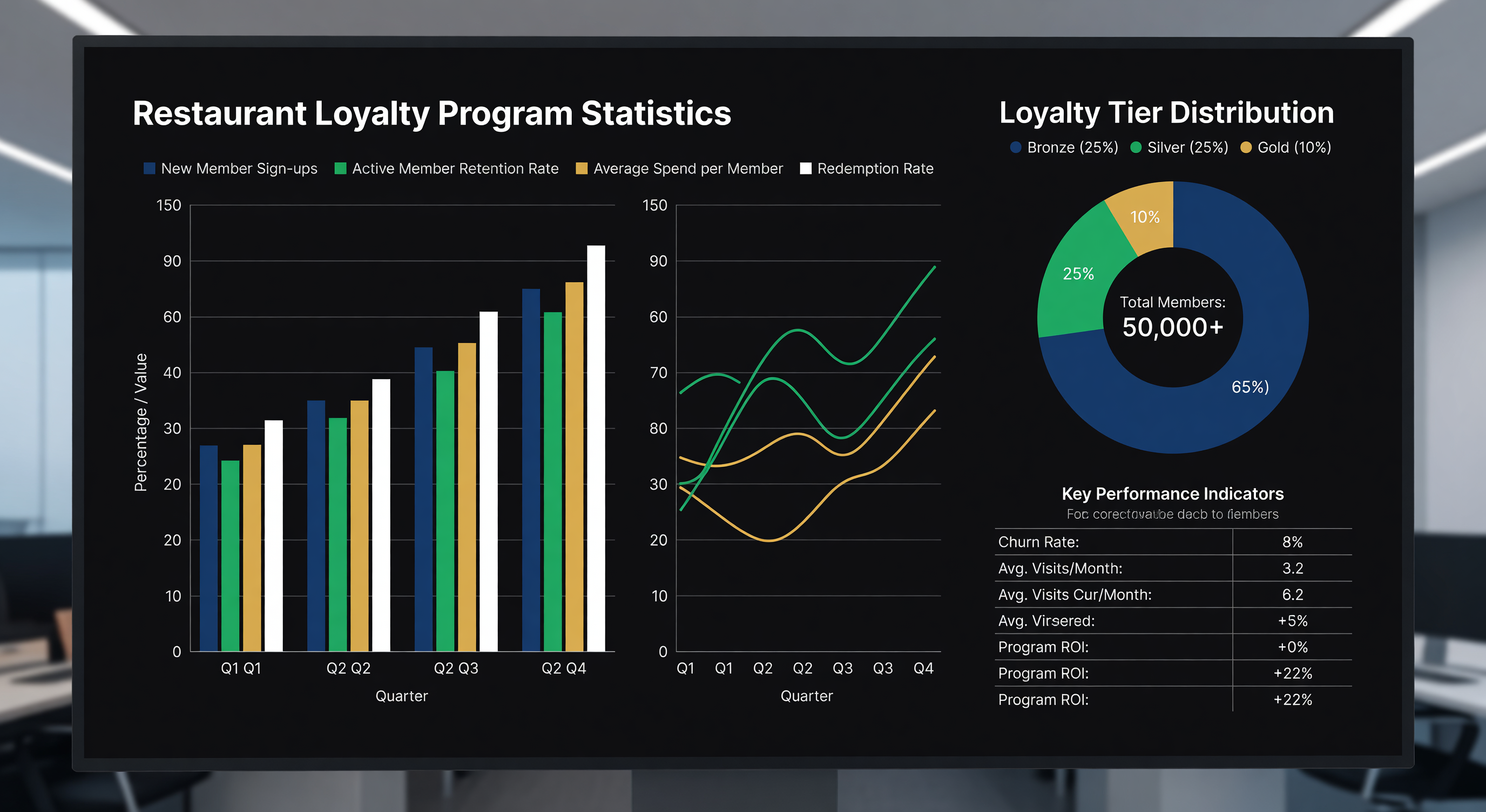 Bar graph and data charts showing restaurant loyalty program statistics