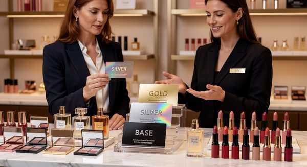 Beauty retail store loyalty card with tiered rewards and exclusive member benefits