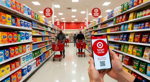 Mass market retail store app showing loyalty circles program with cashback and offer dashboard