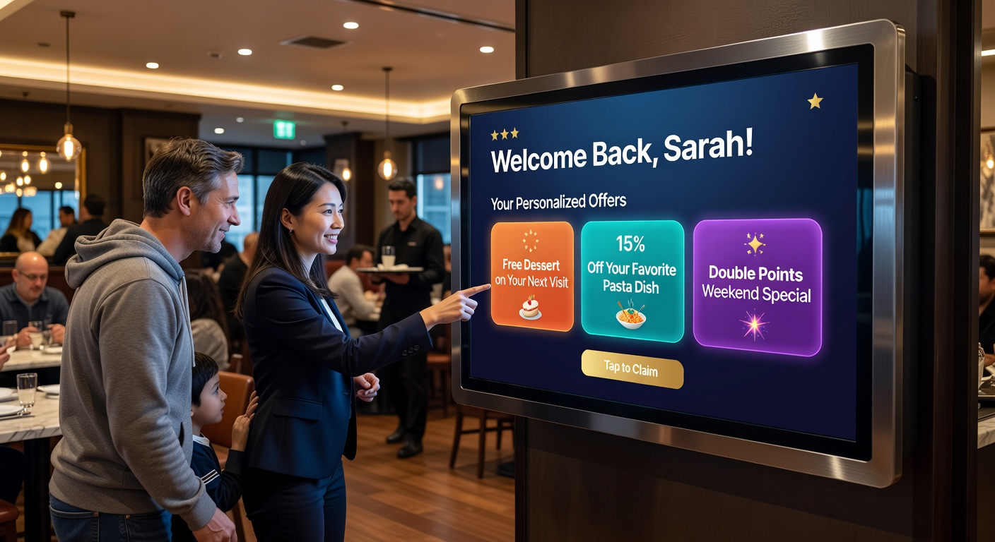 Restaurant loyalty dashboard showing automatic credit card-linked transaction tracking